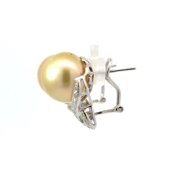 18K White Gold Sea Pearl and Diamond Earrings