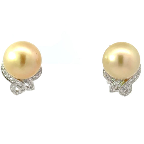 18K White Gold Sea Pearl and Diamond Earrings