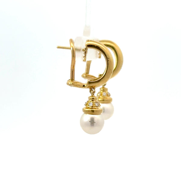 18K Yellow Gold Pearl and Diamond Earrings