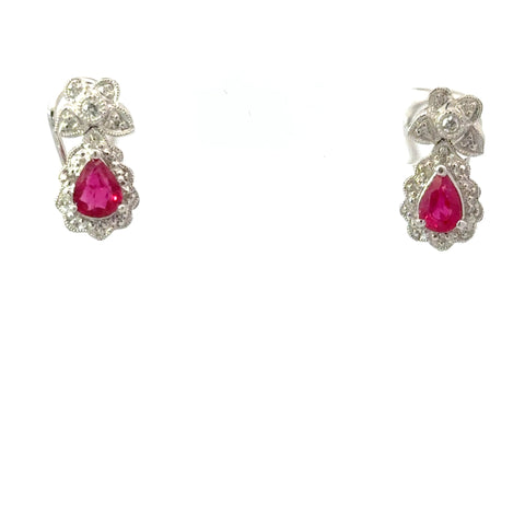 Platinum Ruby and Diamond Earrings 2 Ru -1 ct tw, Diamond .4 ct tw